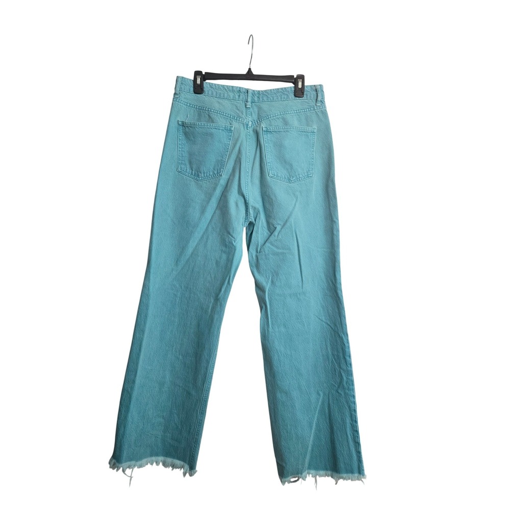 Zara High Waisted Wide Leg Jeans Turquoise Blue Frayed Hem Size 10 US 42 EUR - Picture 2 of 4